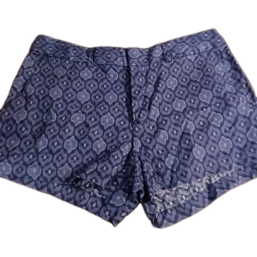 Cynthia Rowley 100% Linen Blue Ikat Print Boho Shorts Size 6